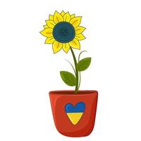Sunflower in a pot. Symbol of Ukraine and heart. vector
