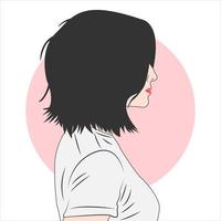 Portrait of a woman from the side in flat cartoon style. Vector illustration