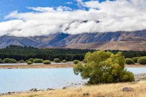 Scenic view of Lake Tekapo in the South Island of New Zealand photo