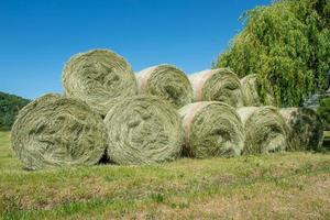 Hay bales ready to be stacked photo