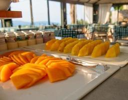 Buffet table for breakfast photo