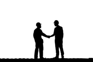 Silhouette of Business engineer man with clipping path handshake on white background, Success and happiness team concept photo