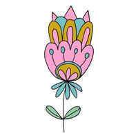 Colorful fantasy doodle cartoon flower isolated on white background. vector