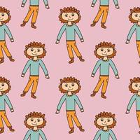 Cartoon doodle curly hair girl standing seamless pattern. Teenager background. vector