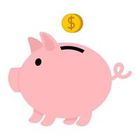 Piggy bank with coin in flat style isolated on white background. vector