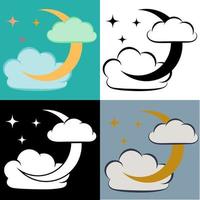 Icon of crescent with stars and clouds. Night sky symbols. Relaxation concept. vector