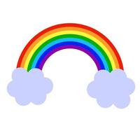 Cartoon rainbow and clouds in flat style isolated on white background. vector