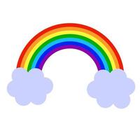 arco iris de dibujos animados y nubes en estilo plano aislado sobre fondo blanco. vector