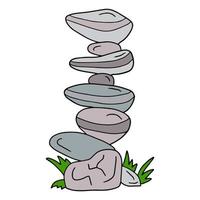 Cute cartoon doodle large stacked stones isolated on white background. vector