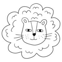 Bozal de león de fideos de dibujos animados lindo aislado sobre fondo blanco. gato salvaje vector