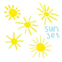 Set of hand drawn sun icons isolated on white background. Doodle, sketch of sun. vector