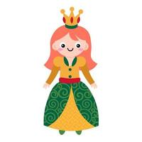 Cartoon happy little princess in flat style isolated on white background. vector
