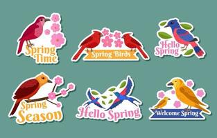 Spring Birds Sticker Set vector