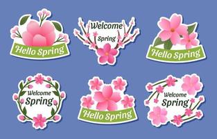 Cherry Blossom Sticker Set vector