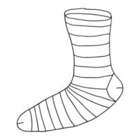 Cute cartoon doodle striped sock isolated on white background. vector