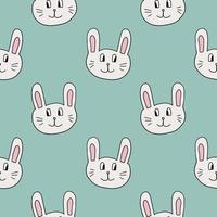 Cute cartoon doodle bunny seamless pattern. Background with funny rabbit muzzle. vector