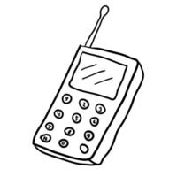 Cartoon doodle linear  retro mobile phone isolated on white background. vector