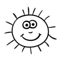 Cartoon doodle linear happy sun isolated on white background. vector