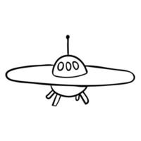 caricatura, garabato, lineal, ufo, aislado, blanco, fondo. vector