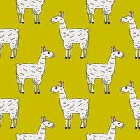 Cute cartoon doodle llama seamless pattern. Mammal animal background. vector