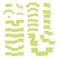 Green ribbons, big set of hand drawn design elements, flag, banner, label, mark isolated on white. Cartoon ribbon with empty space for title writing. Collection of cartoon ribbons. vector