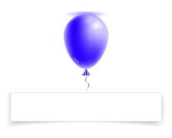 Illustration, 3d, white empty congratulatory banner and a bright blue balloon on a white background. Festive background, minimal design, vector