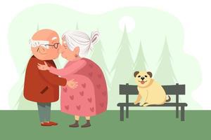 Illustration, cute elderly couple in love, grandparents on a date in the  park and a funny dog. Pastel colors. Poster, vector 6717107 Vector Art at  Vecteezy
