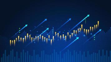 Business candle stick graph chart of stock market investment trading on blue background. Bullish point, up trend of graph. Economy vector design