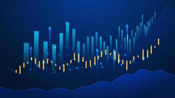 Business candle stick graph chart of stock market investment trading on blue background. Bullish point, up trend of graph. Economy vector design