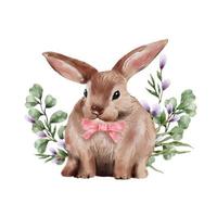 Cute Easter Bunny Watercolor hand drawing isolated. Adorable rabbit vector illustration