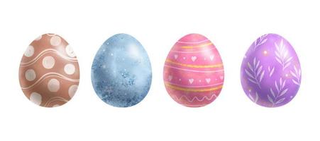 huevos de Pascua. conjunto de coloridas ilustraciones de dibujo a mano de huevo en estilo acuarela. elementos decorativos vectoriales vector