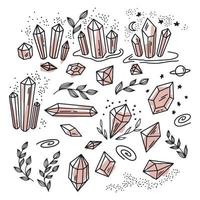 Hand drawing of crystals and precious stones