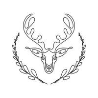 cabeza de ciervo con cuernos, dibujada a mano vector