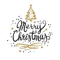 Calligraphy Merry Christmas with Christmas trees vector