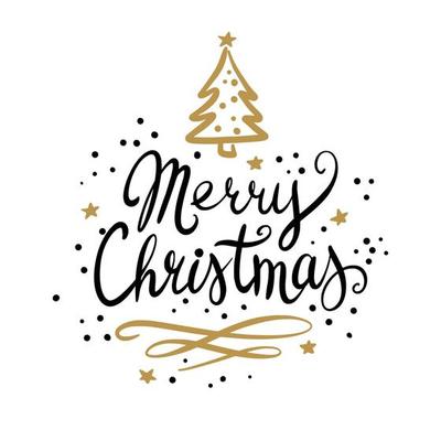 Calligraphy Merry Christmas with Christmas trees