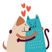 Cat and dog cuddle together vector