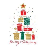 Christmas tree with gifts hand-drawn vector