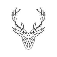 A deer's head with horns, hand-drawn vector