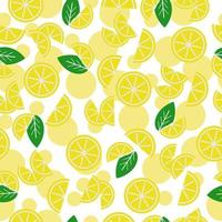 Slices and halves of lemon seamless pattern, bright yellow citruses on a white background vector