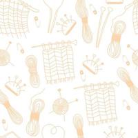 Seamless pattern with knitting. Vector illustration. Linear hand doodle