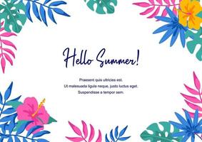 Horizontal summer design with hand drawn elements for banners, letters, invitation, messages, social media, cards. Vector illustration. Space for text. Hello Summer lettering