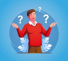 Man feeling confused, doubting, weighting or choosing different options with funny expression vector