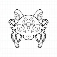Página para colorear de máscara kitsune japonesa, ilustración vectorial eps.10 vector