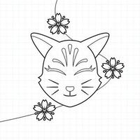 Japanese kitsune mask coloring page, Vector illustration eps.10