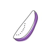 Doodle outline slice eggplant with spot. Vector illustration for packing