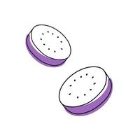 Doodle outline slice eggplant with spot. Vector illustration for packing