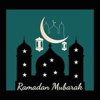 Mosque, Moon And Lantern Design vector