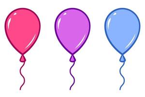 Balloon icon vector set. Group of colorful balloons, pink, purple, blue decorations, flat design elements set.