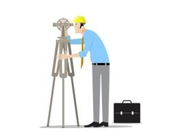 Construction engineer surveying using theodolite tool. vector