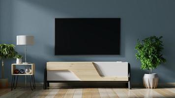LED TV on the dark wall in living room,minimal design. photo
